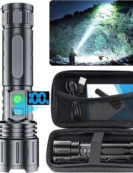 Flashlights 20000 High Lumens Rechargeable – 1500 Meters Long Beam Super Bright LED Flash Light with Power Display & IPX5 Waterproof for Camping, 20H Runtime,5 Modes,Zoomable Handheld Flashligh