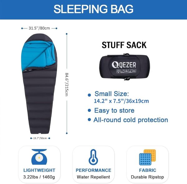 Down Sleeping Bag for Adults 0°F 10°F 15°F 20°F Backpacking Sleeping Bag for Cold Weather with Compression Sack - Image 2