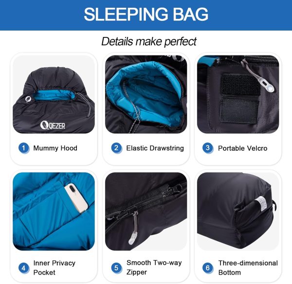 Down Sleeping Bag for Adults 0°F 10°F 15°F 20°F Backpacking Sleeping Bag for Cold Weather with Compression Sack - Image 4