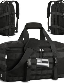 Gym Bags for Men Women, Tactical Duffle Bag Backpack with Shoe Compartment, 3 in 1 Carry on Travel Backpack with Wet Pocket, Weekender Overnight Range Bag for Workout Football Gym, Black