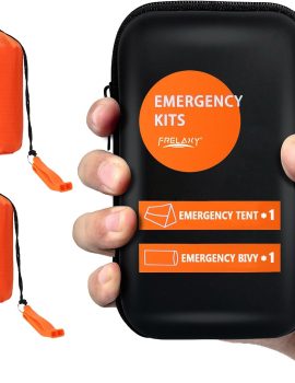 Frelaxy Extra-Thick Survival Tent and Emergency Sleeping Bag, Emergency Shelter Survival Bivy Set with Whistles, Paracord, Storage Pouches, and EVA Case, Perfect for Survival Kits