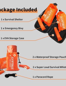 Frelaxy Extra-Thick Survival Tent and Emergency Sleeping Bag, Emergency Shelter Survival Bivy Set with Whistles, Paracord, Storage Pouches, and EVA Case, Perfect for Survival Kits
